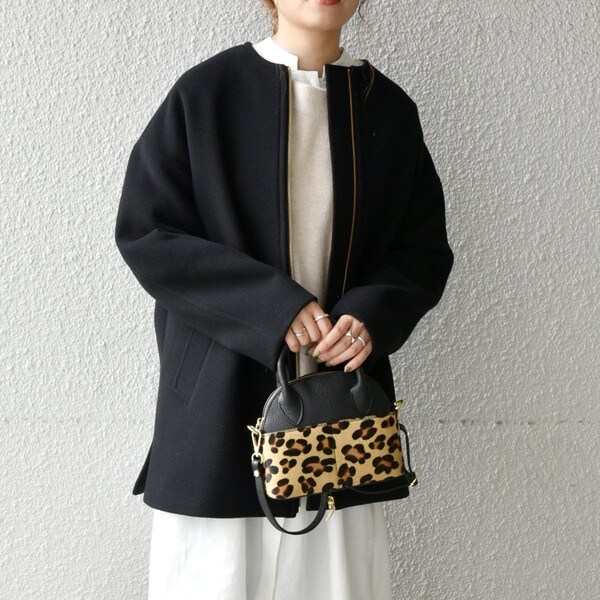 SHIPS ノンミュールジングウール ノーカラー ミディ ジップ コート　黒 SHIPS any： ノンミュールジングウール ノーカラー ミディ