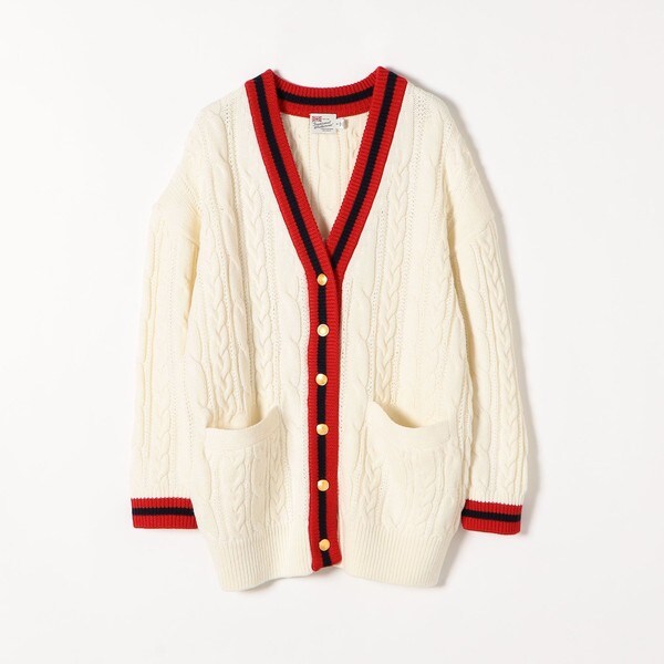 トラディショナルウェザーウェア ケーブル 金 ボタンライン カーディガン