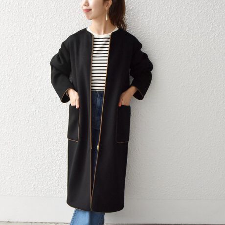 SHIPS any： ノンミュールジングウール コクーン ノーカラー  