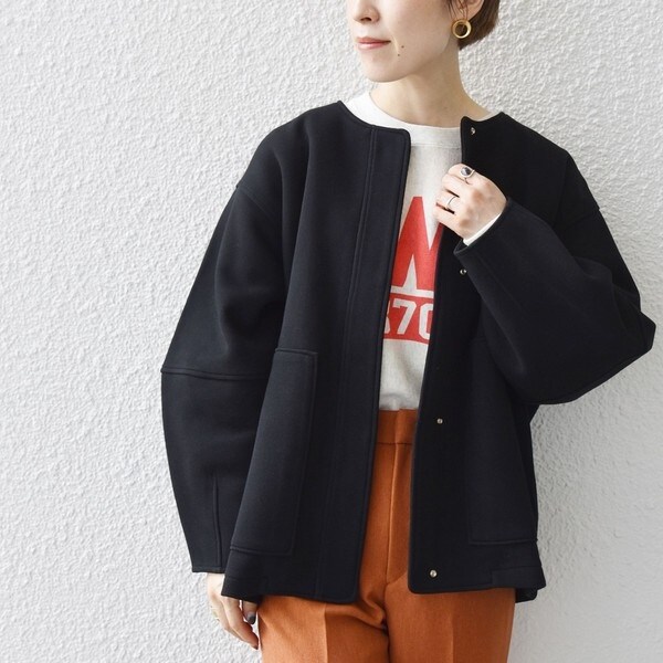 SHIPS any シップスエニィ　ノーカラードットボタン ジャケット ブルー セール】 SHIPS any:〈UVカット〉ノーカラー ドット ボタン