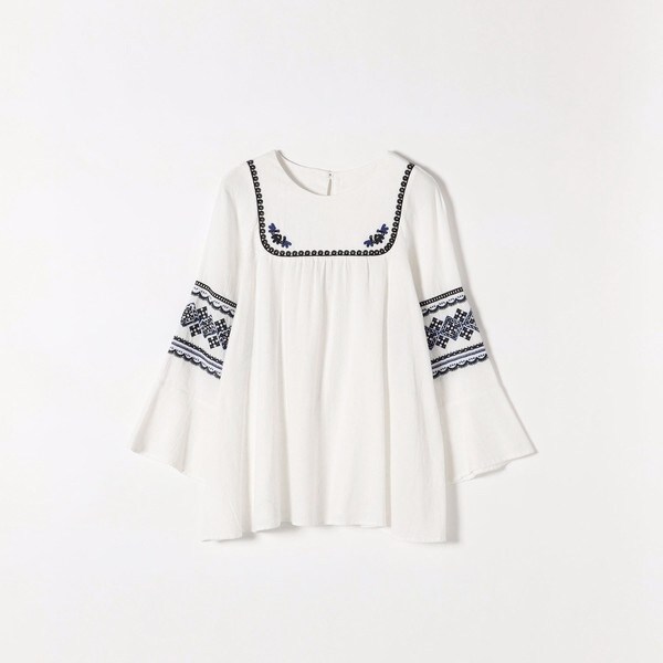 SHIPS any 刺繍　ステッチ　フレアスリーブ　ブラウス SHIPS any:〈ウォッシャブル〉ブランケット ステッチ フレア