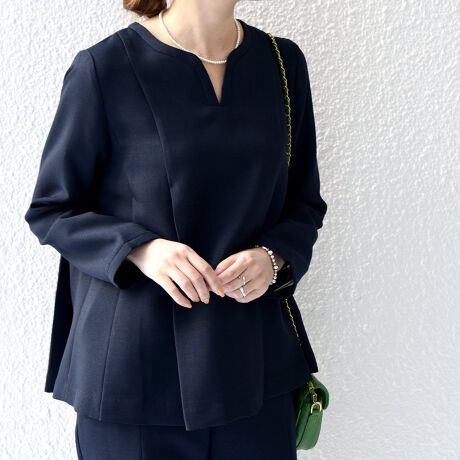 SHIPS any:〈洗濯機可能〉ダブルクロス ペプラム ブラウス［NAVY BLUE 