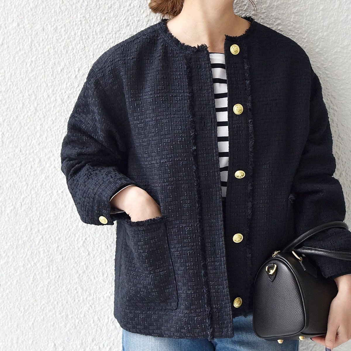 SHIPS any: スラブ ツイード ショート ジャケット［NAVY BLUE