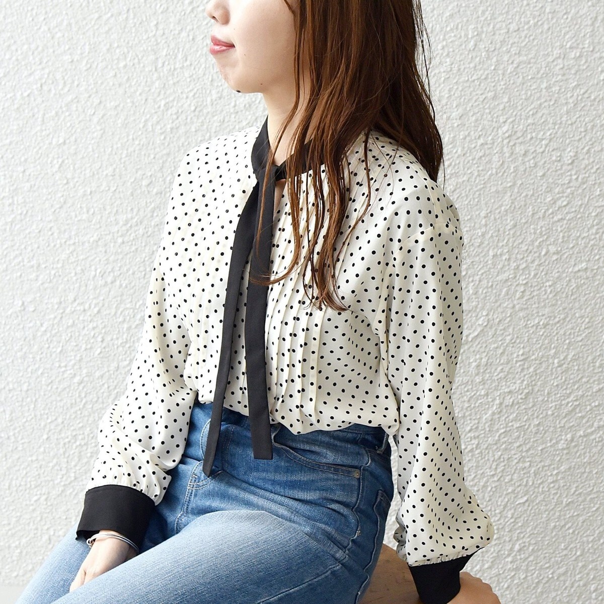 SHIPS for women / シップスウィメン 〈手洗い可能〉シアー フロッキー ドット ボウタイ ブラウス 手洗い可能〉シアー フロッキー ドット ボウタイ ブラウス