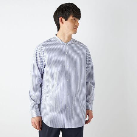 SHIPS any: ストライプ バンドカラー 長袖 シャツ 23SS◇ | シップス 