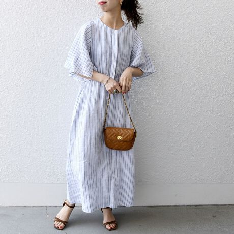 HIPS any:(シップス エニィ)のオーガニックリネンフレアスリーブワンピース