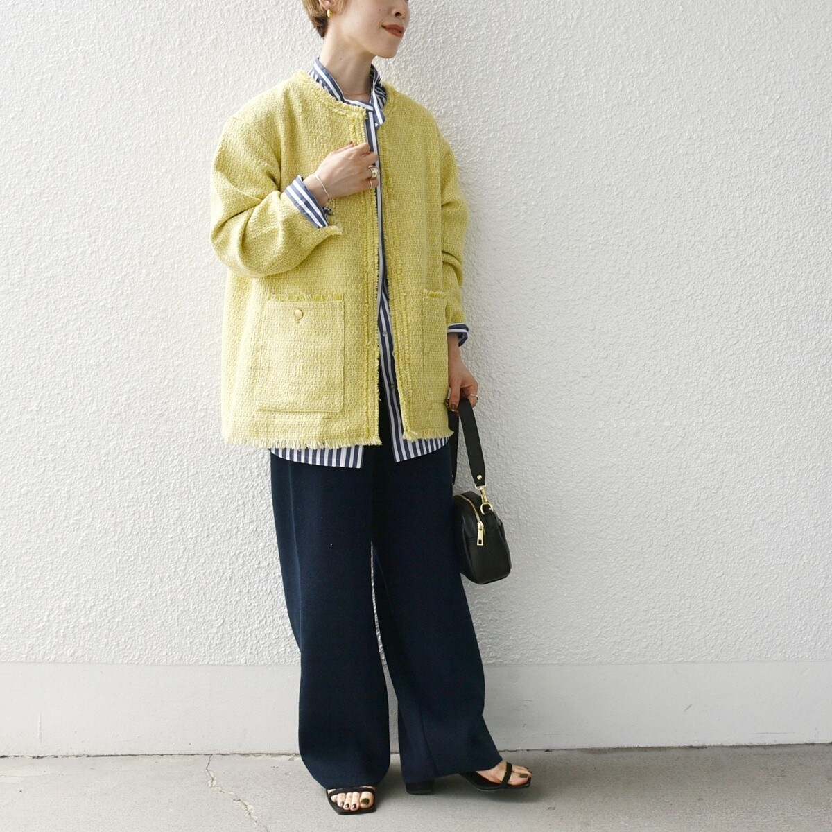 WEB限定】SHIPS any:〈手洗い可能〉ツイード ノーカラー オーバー