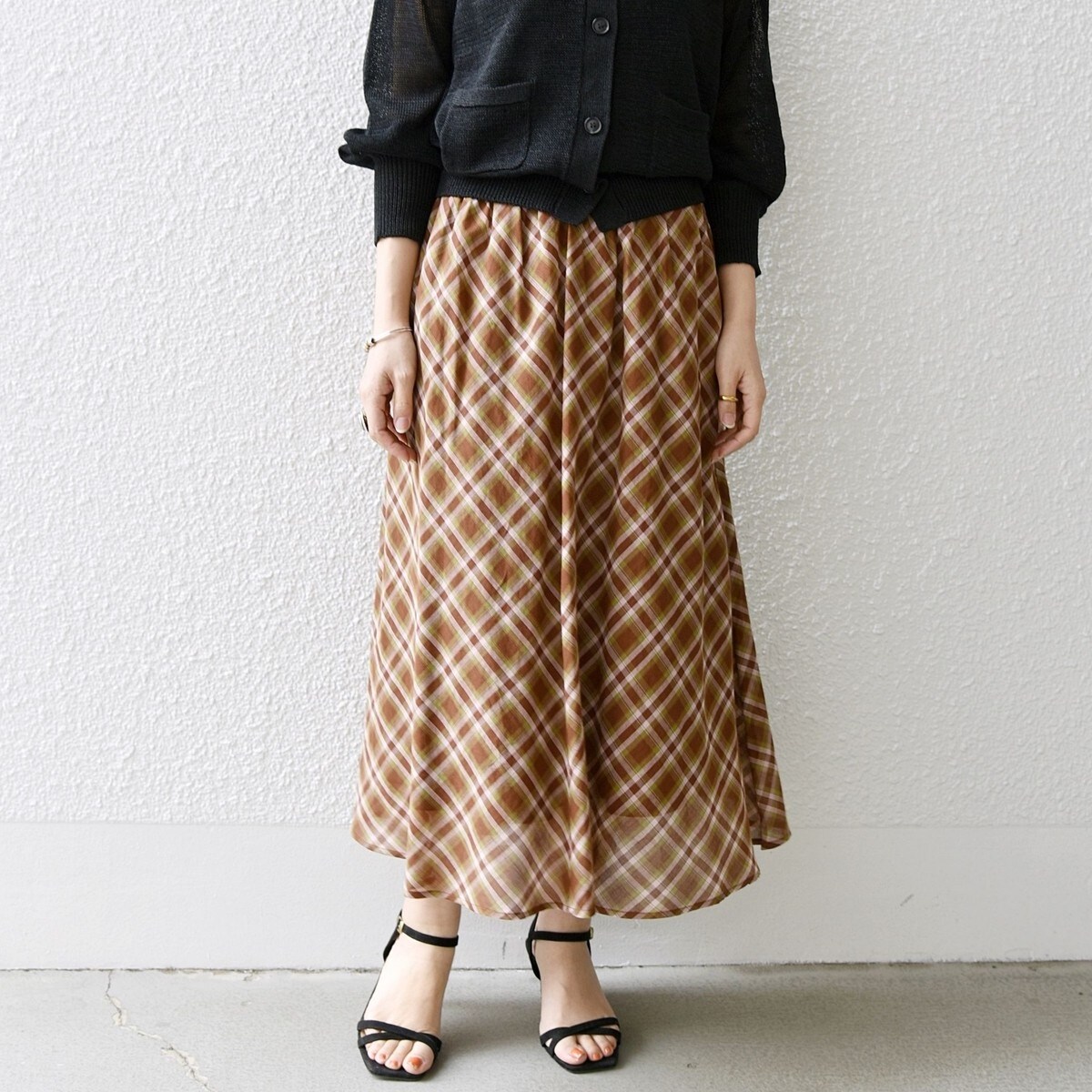 ships チェック柄シフォンロングスカート ships チェック柄シフォンロングスカート