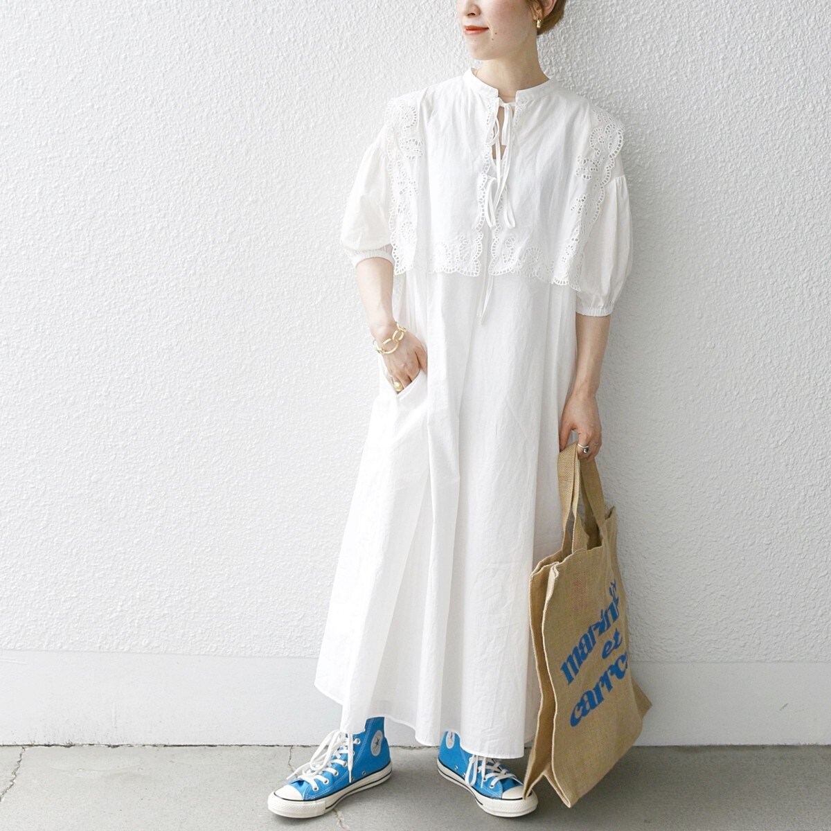 ☆美品☆SHIPS any:トーン カットワーク ワンピース SHIPS any:〈洗濯機可能〉トーン カットワーク ワンピース