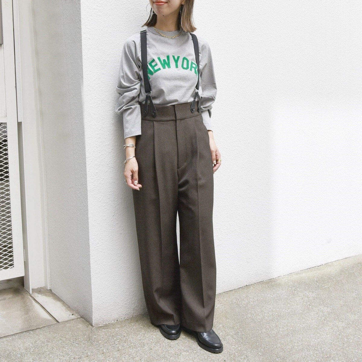 SHIPS any:〈洗濯機可能〉マニッシュ サスペンダー ワイド パンツ