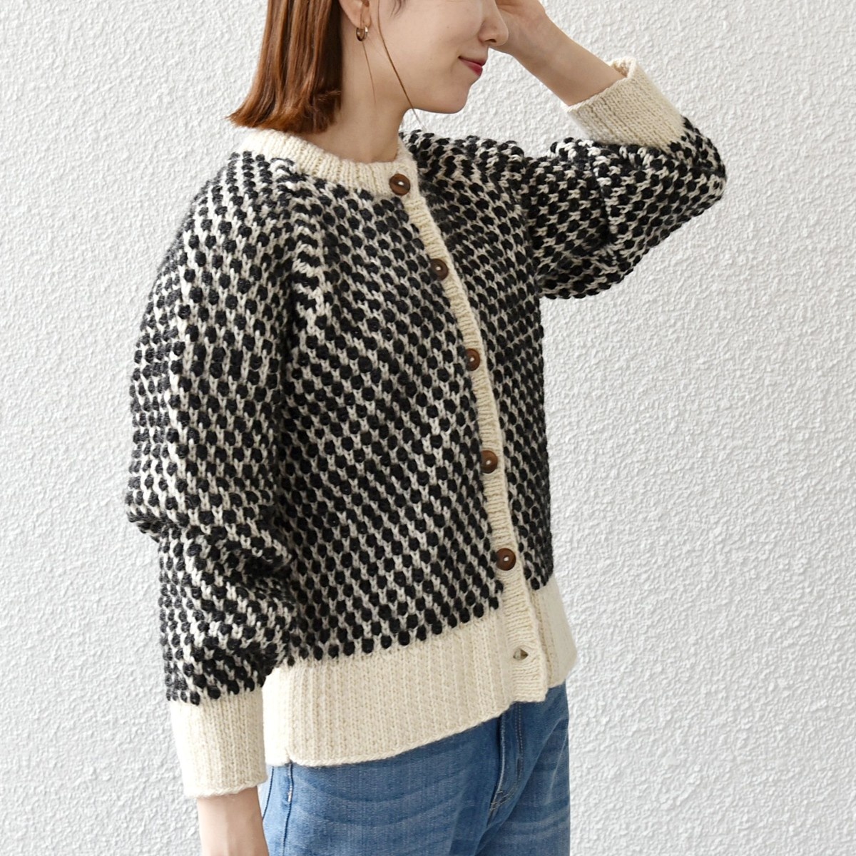 SHIPS any別注】NEPAL HAND KNIT: クルーネック ドット カーディガン