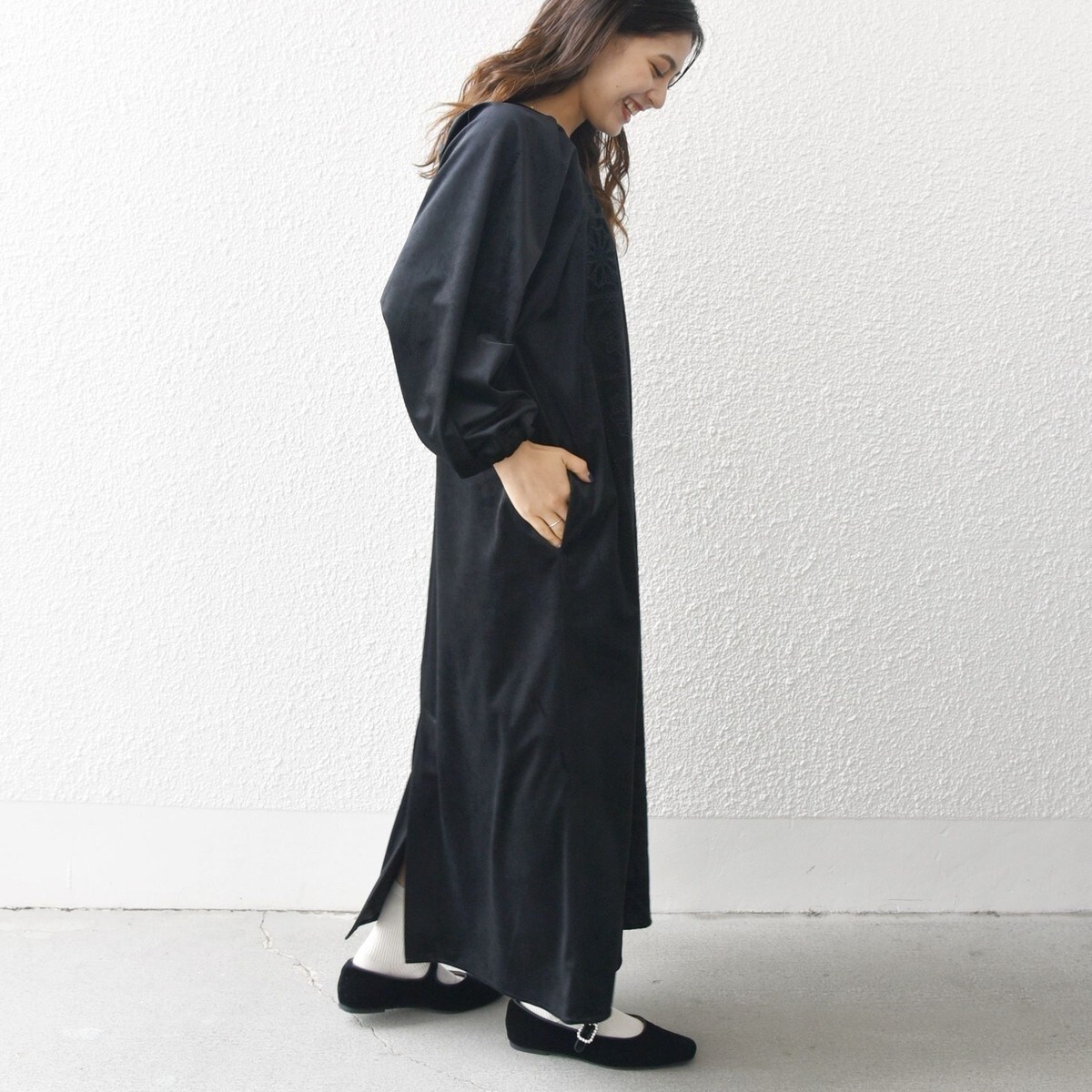 bon_meur:〈洗濯機可能〉ベロア カットワーク ワンピース