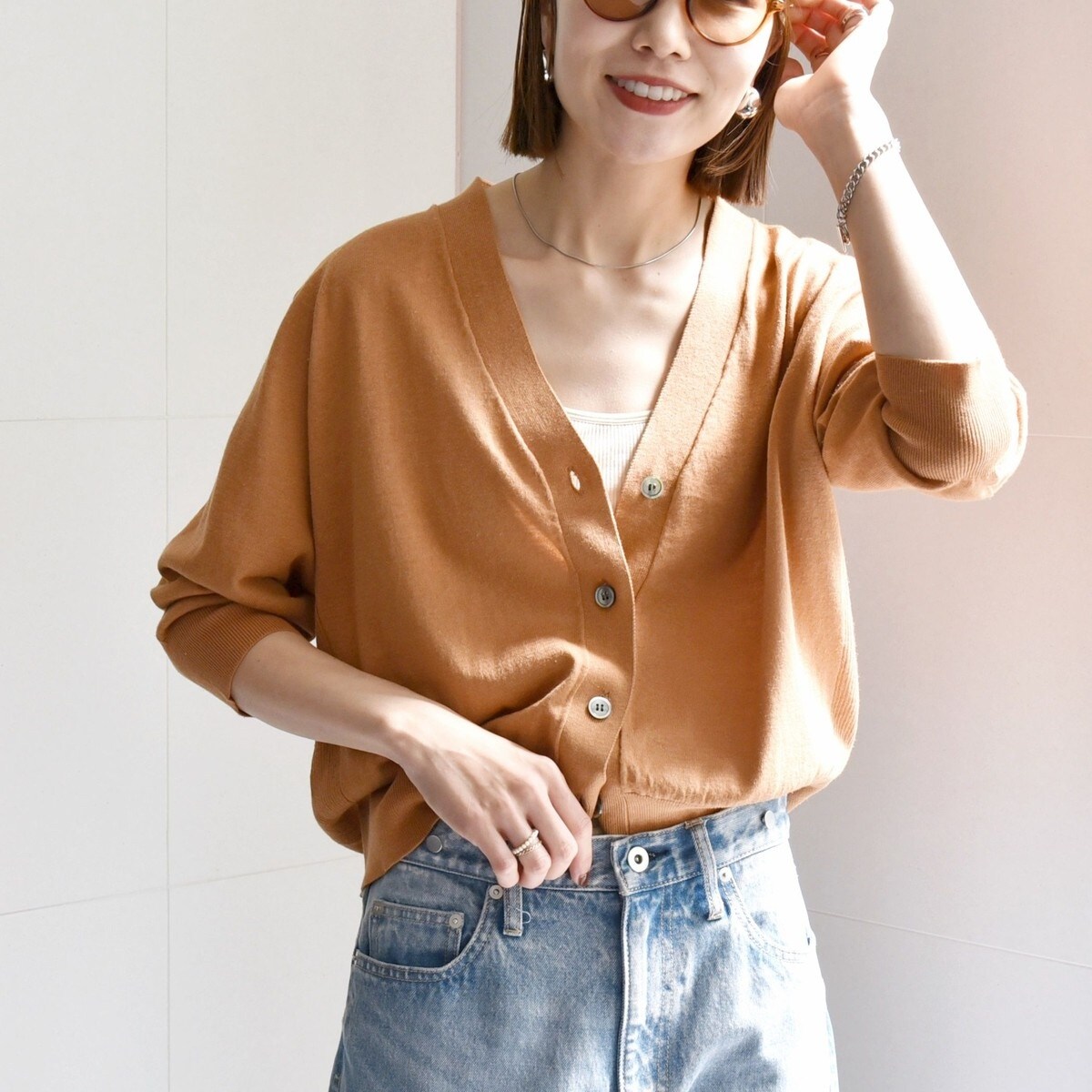 SHIPS any:リネン ミックス Vネック ショート シアー カーディガン SHIPS any:〈手洗い可能〉リネン ミックス Vネック ショート シアー