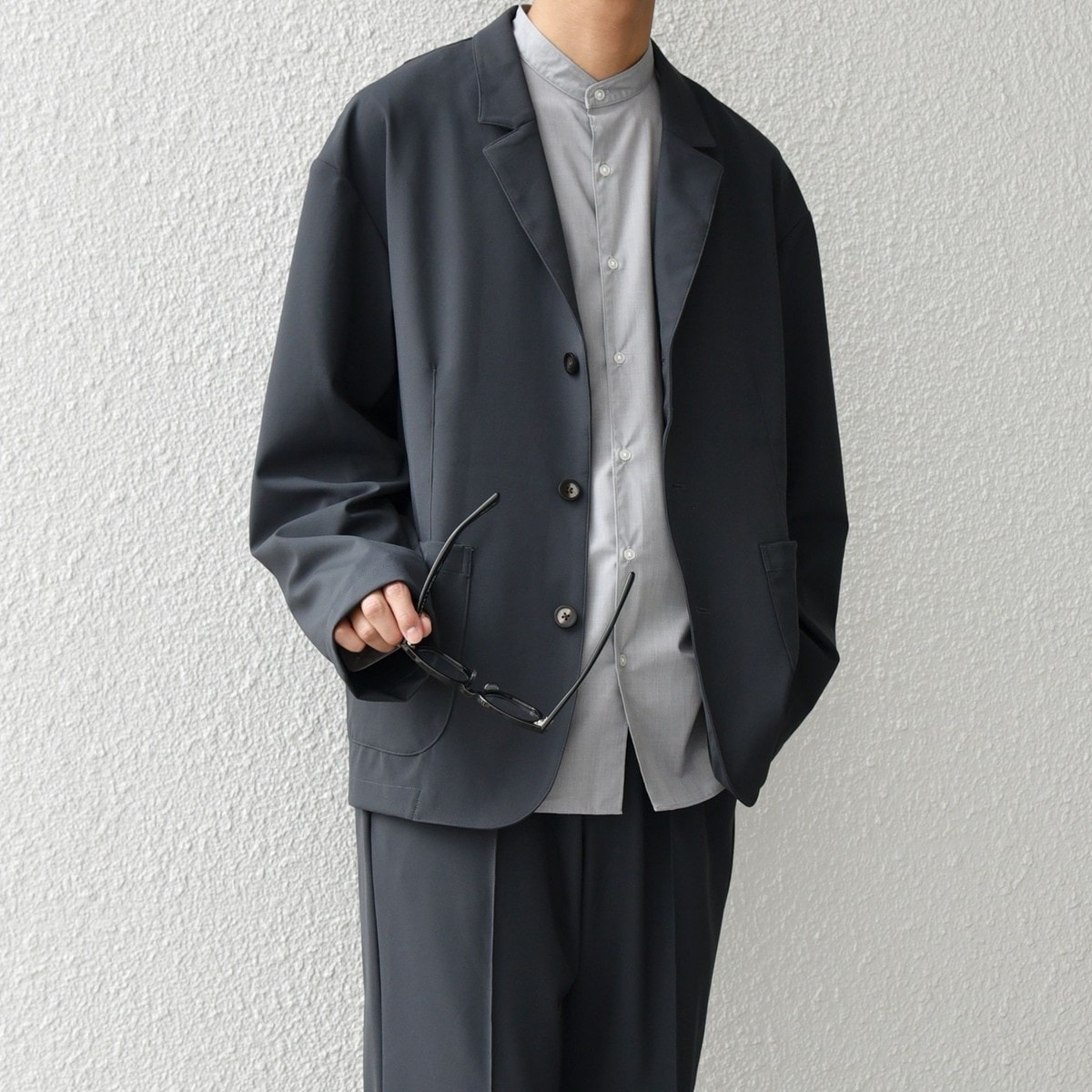 シップスカラーズ　ワッフルノーカラージャケット　コットン　ネイビー　フリー シップスカラーズワッフルノーカラージャケットコットンネイビー
