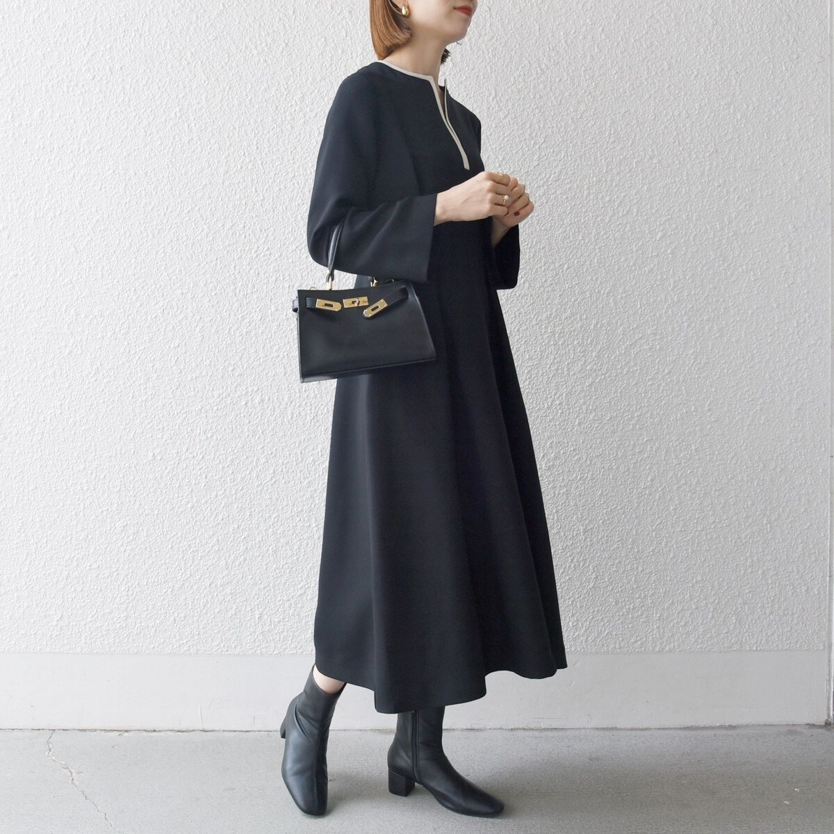 SHIPS any: ダブルクロス ウエスト タック Aライン ワンピース ［NAVY