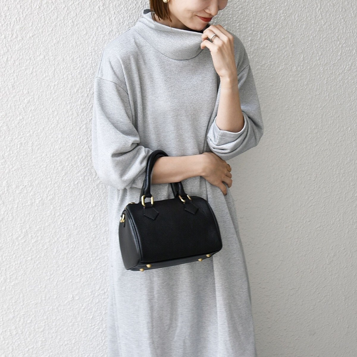 SHIPS any:〈手洗い可能〉ラメ 裏毛 ハイネック ドロスト ワンピース