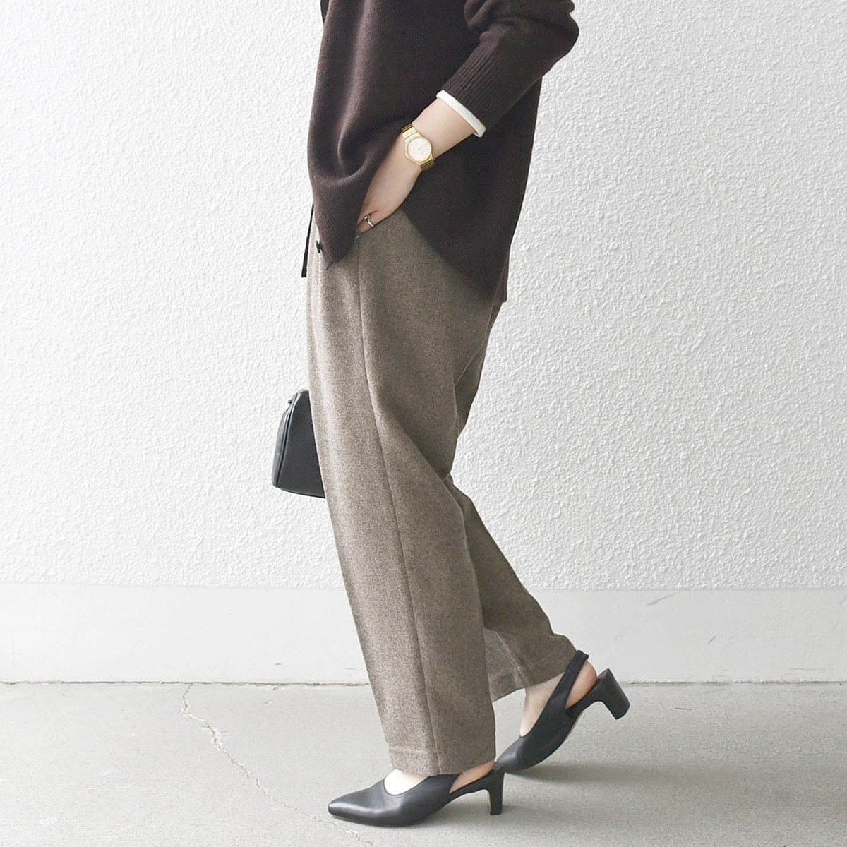 SHIPS any:〈洗濯機可能〉ウールライク カーブ タック パンツ