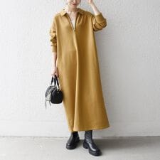 《一部追加予約》SHIPS any:〈洗濯機可能〉USA コットン 裏起毛 ハーフジップ ワンピース