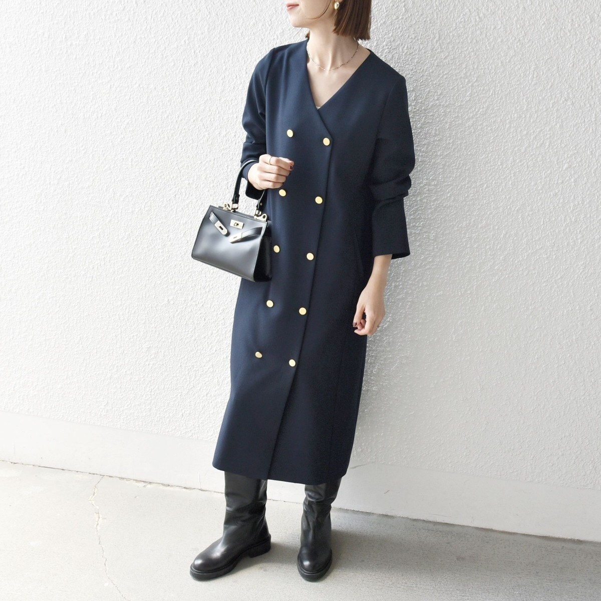 SHIPS any:〈手洗い可能〉ウールライク ダブル ジャケット ワンピース