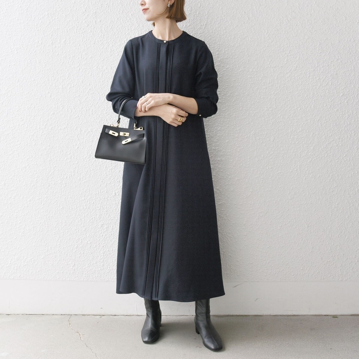 SHIPS any:〈洗濯機可能〉シャーク ピンタック Aライン ワンピース