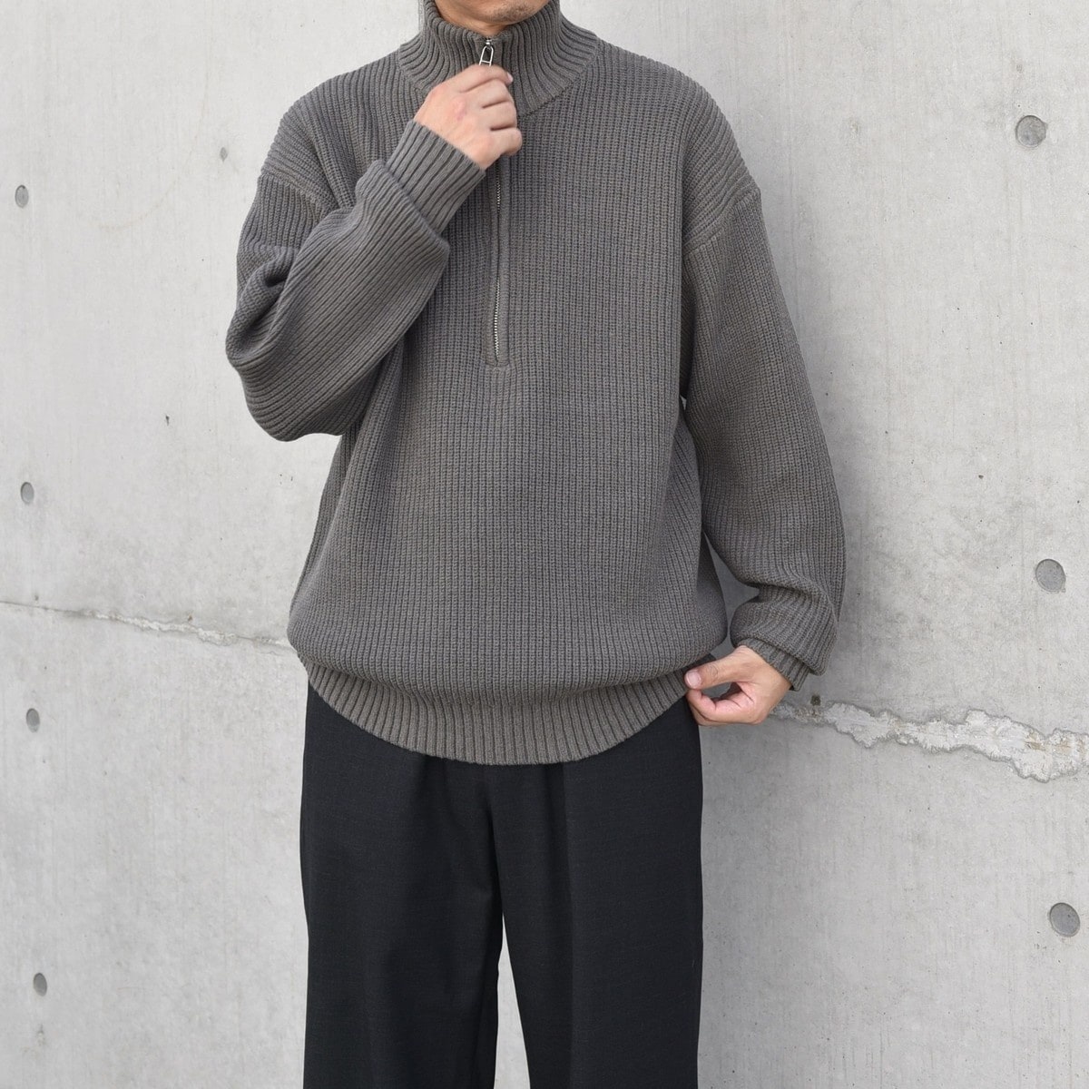 SHIPS any:〈手洗い可能〉ハーフジップ 畦編み ドライバーズ ニット
