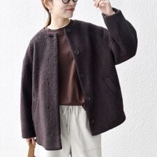 《一部追加予約》SHIPS any: シャギー ノーカラー コクーン コート