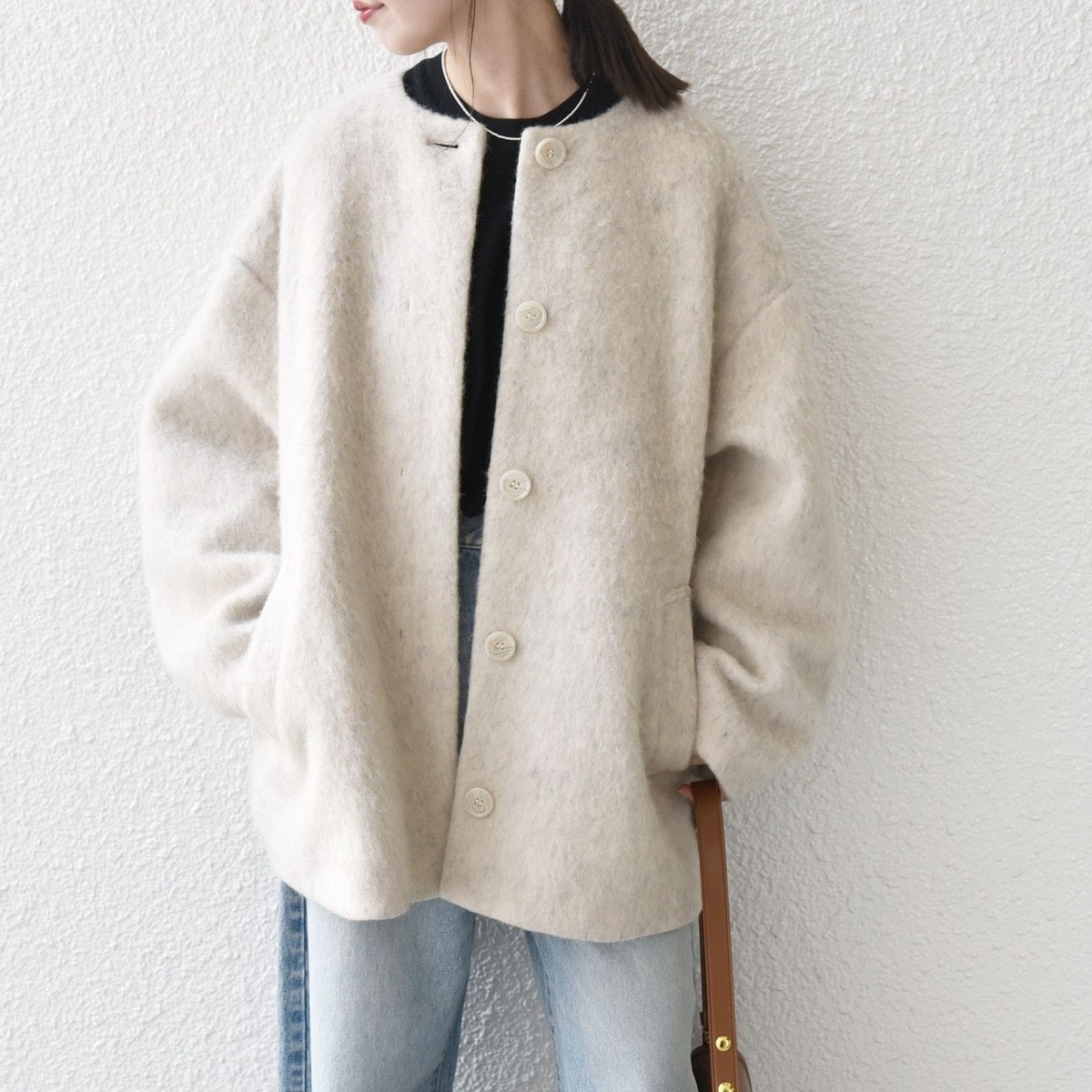 一部追加予約》SHIPS any: シャギー ノーカラー コクーン コート