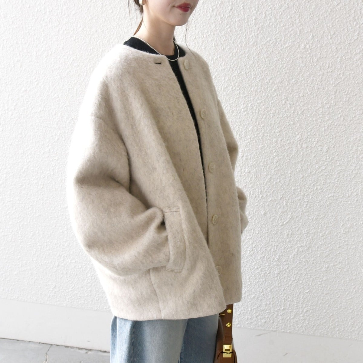 一部追加予約》SHIPS any: シャギー ノーカラー コクーン コート