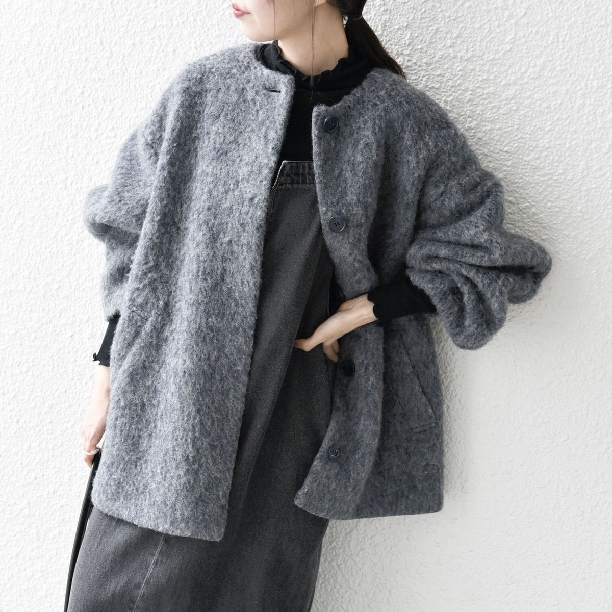 SHIPS ウール ミックス シャギー ノーカラー コクーン コート 追加予約》SHIPS any: シャギー ノーカラー コクーン コート