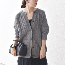 【WEB限定】SHIPS any:〈手洗い可能〉ヤク ケーブル クルーネック ニット カーディガン2
