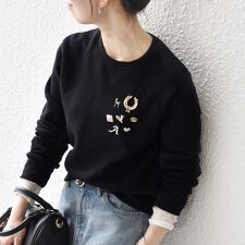 シップス エニィ(SHIPS any)のSHIPS any:〈手洗い可能〉裏起毛 ビジュー クルーネック コンパクト プルオーバー