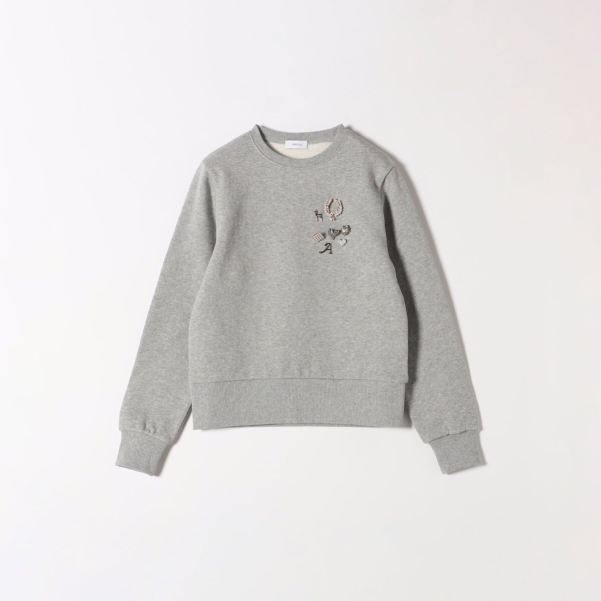 SHIPS any 裏起毛 ビジュークルーネック コンパクト プルオーバー 新品 SHIPS any:〈手洗い可能〉裏起毛 ビジュー クルーネック