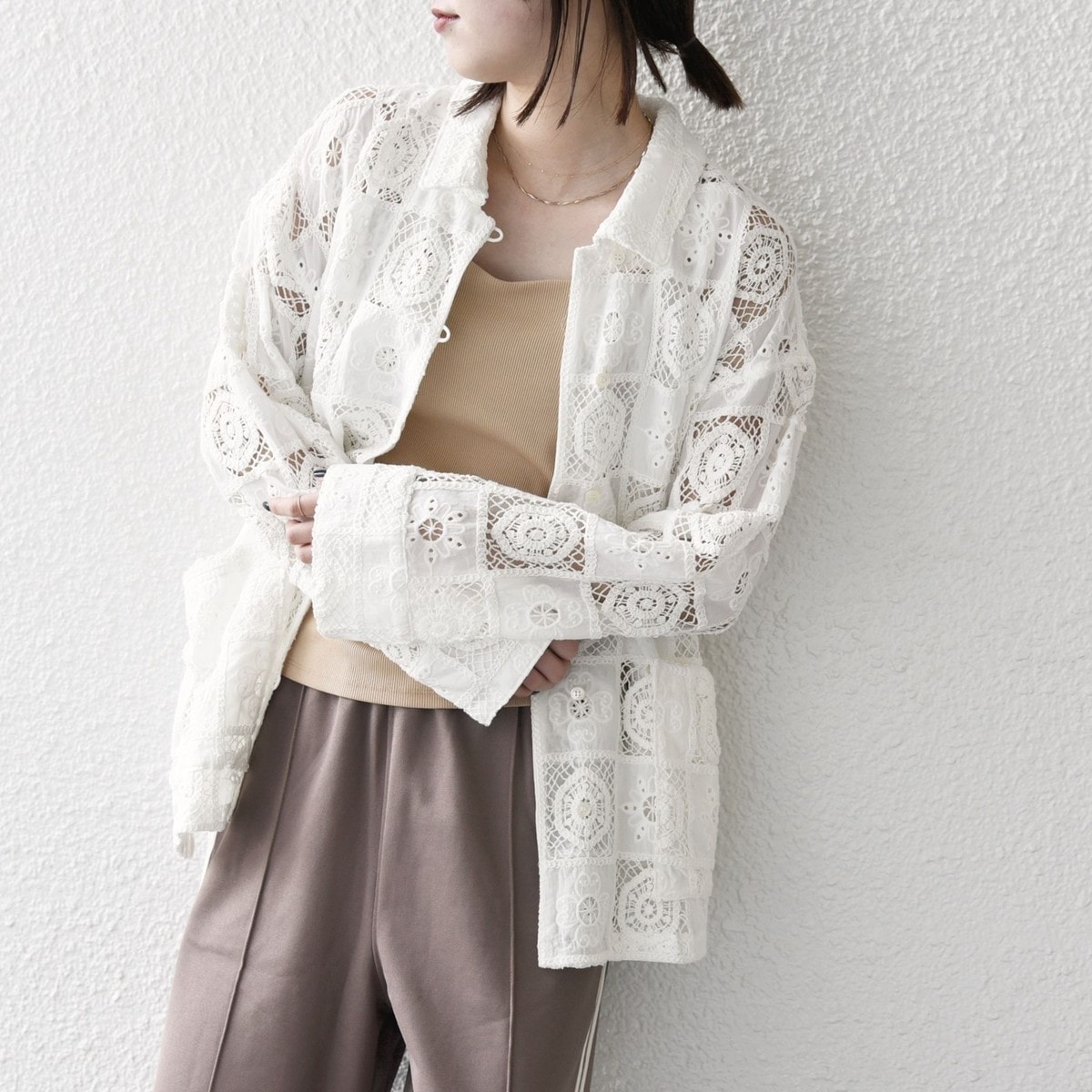 SHIPS any:〈手洗い可能〉パッチワーク レース ジャケット シャツ