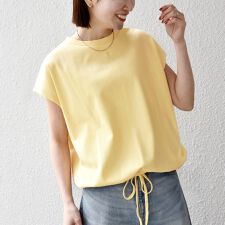 SHIPS any:〈接触冷感/汗染み防止加工/洗濯機可能〉ドロスト フレンチスリーブ TEE