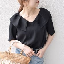 【WEB限定】SHIPS any:〈洗濯機可能〉ラフ サテン フリルカラー ブラウス 25SS