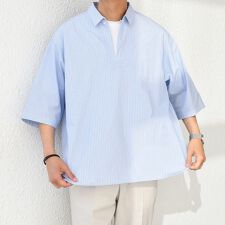 SHIPS any: ストライプ スモールウェイブ スキッパー プルオーバーシャツ◇