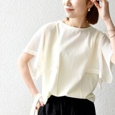 SHIPS any:〈手洗い可能〉メッシュ シアー ハンカチ スリーブ ドッキング TEE