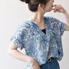 SHIPS any:〈手洗い可能〉メッシュ ジャカード カフタン スキッパー ブラウス