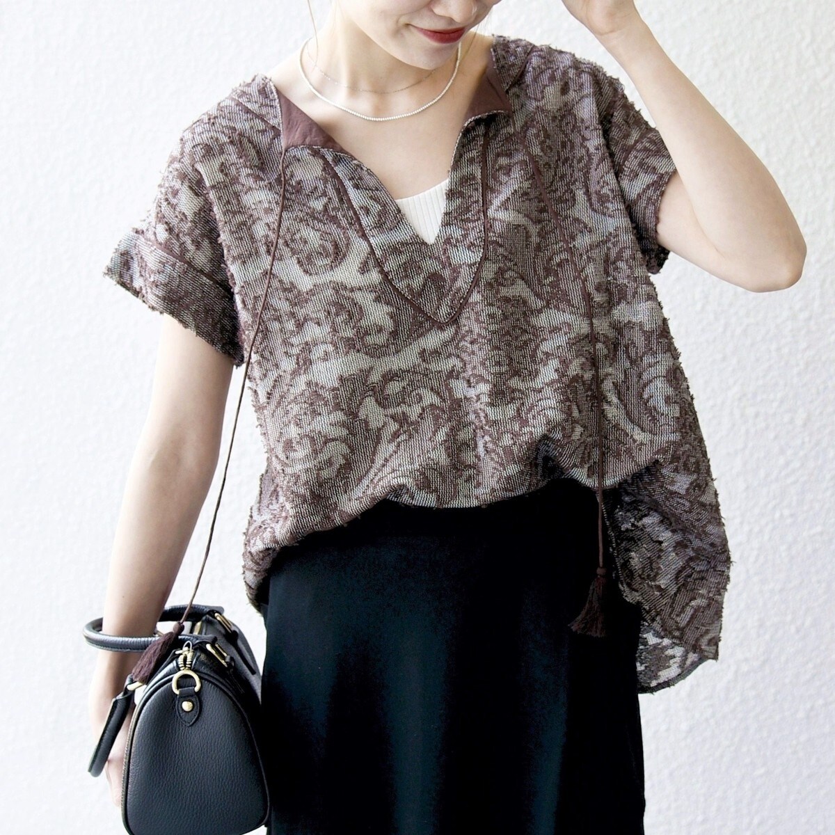 SHIPS any:〈手洗い可能〉メッシュ ジャカード カフタン スキッパー