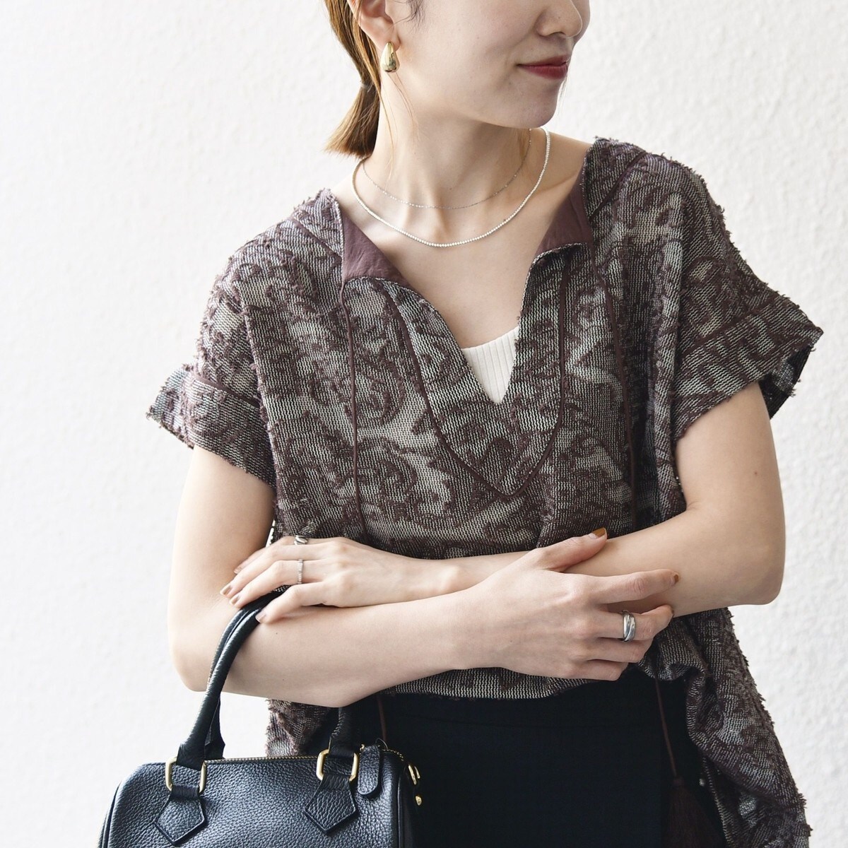 SHIPS any:〈手洗い可能〉メッシュ ジャカード カフタン スキッパー