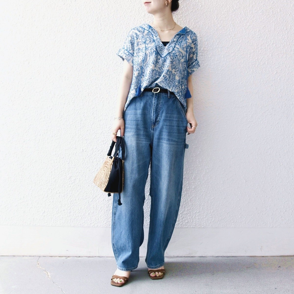 SHIPS any:〈手洗い可能〉メッシュ ジャカード カフタン スキッパー