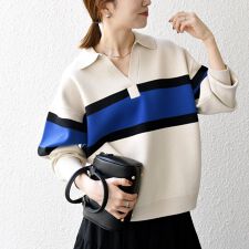 シップス エニィ(SHIPS any)のSHIPS any:〈手洗い可能〉パネル ボーダー スキッパー ニット プルオーバー