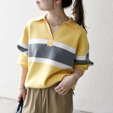 シップス エニィ(SHIPS any)のSHIPS any:〈手洗い可能〉パネル ボーダー スキッパー ニット プルオーバー