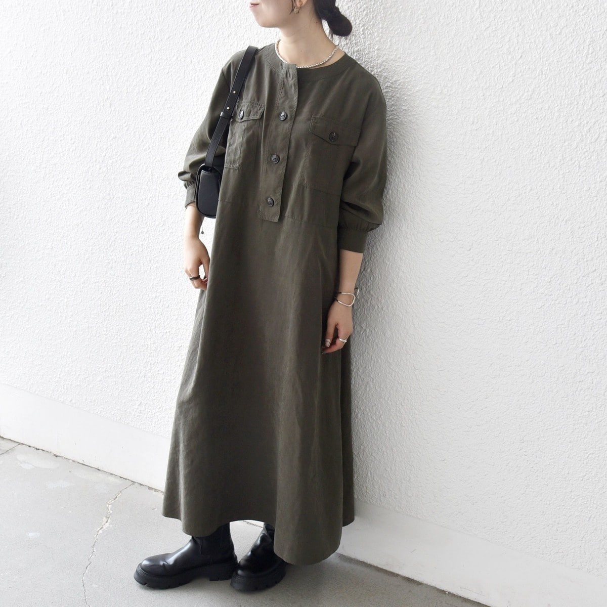 新品　SHIPS any ダブルクロス Vネック ペプラム ワンピース シップス エニィ SHIPS any SHIPS any:〈洗濯機可能〉ダブルクロス V