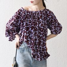 SHIPS any:〈洗濯機可能〉フラワー ポリエステル ベロア シャーリング ブラウス