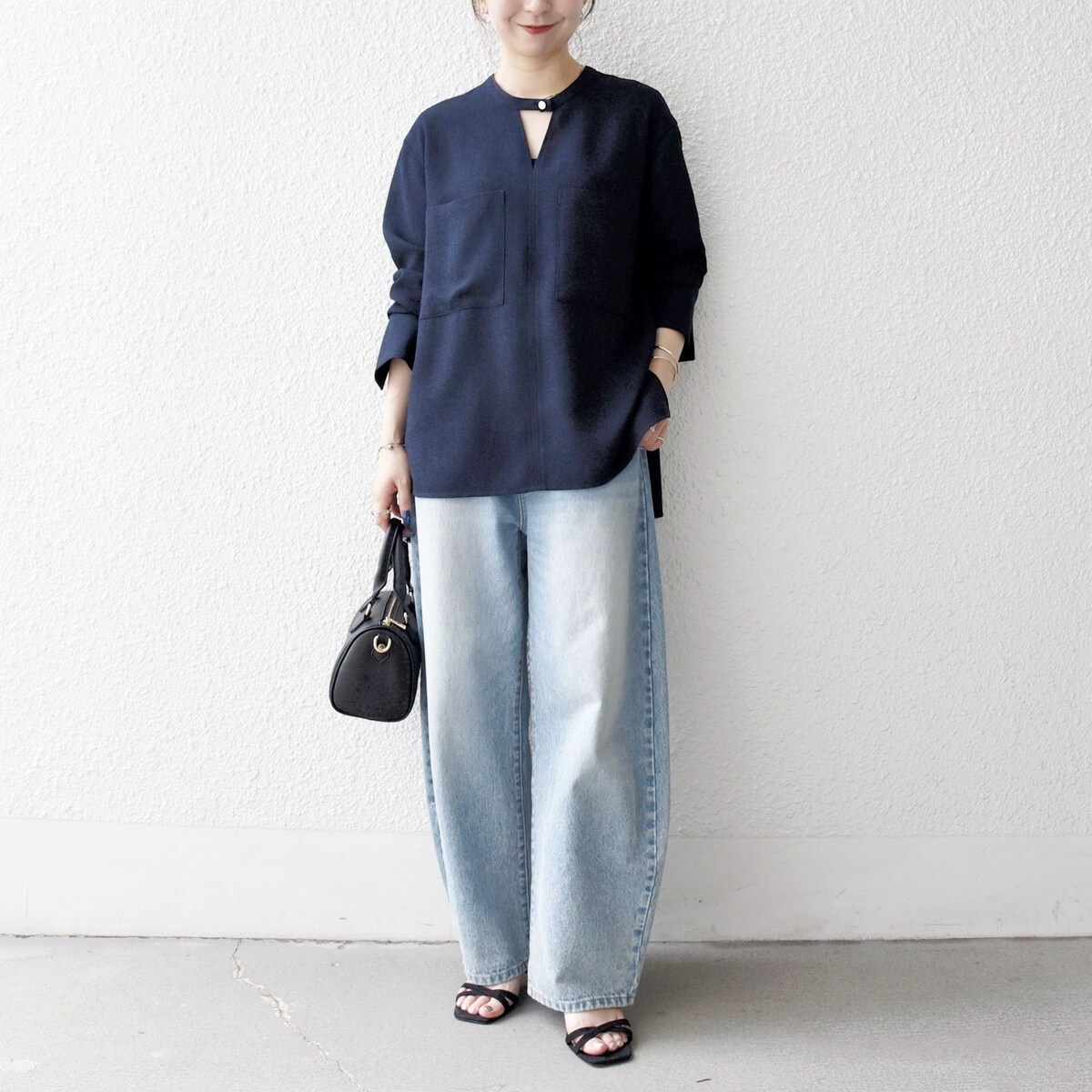 SHIPS any:〈洗濯機可能〉ツイード ライク オーバー ブラウス［NAVY