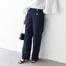 《予約》SHIPS any:〈洗濯機可能〉ツイード ライク セミワイド パンツ［NAVY BLUE］