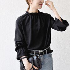 《予約》SHIPS any:〈洗濯機可能〉シアー ジャージー スタンド フリル カット ブラウス