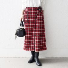 《予約》SHIPS any: ブロック ツイード ラップ スカート