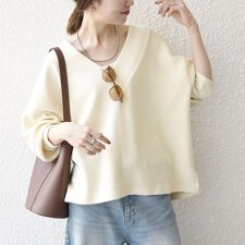 SHIPS any:〈手洗い可能〉サカリバ 深Vネック ルーズ プルオーバー